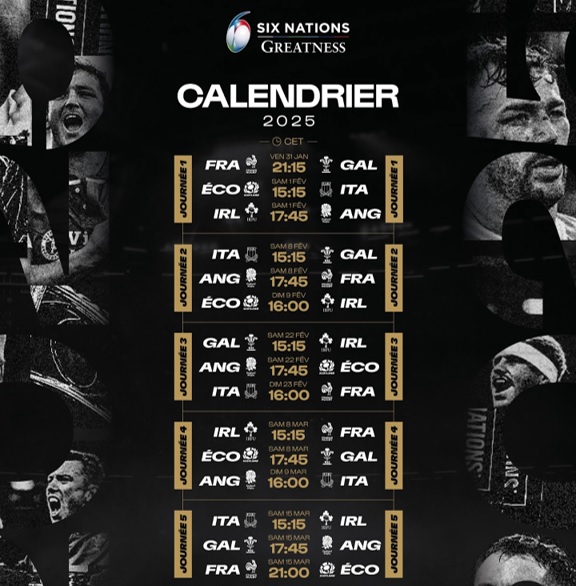 photo du calendrier des matchs du Tournoi masculin des Six Nations